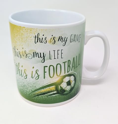 JRose Collections Taza gigante de fútbol de 900 ml, taza de café de tamaño jumbo, regalo para los fanáticos del fútbol, taza grande de cerámica para bebidas frías y calientes JR5102