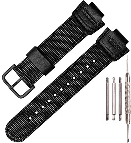 Nylon Leder Uhrenarmband kompatibel mit Casio 16mm Serie DW5900 5600 6900 MCW100 AWGM100 GA100 110 GLS-100 Herrenuhr Ersatzband (Black Black Buckle)