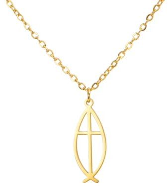 UNIFT Jesus-Fisch-Kreuz-Halskette für Damen und Herren, Edelstahl, Ichthus, christliches Fisch-Symbol, Kreuz-Anhänger, Halskette, religiöser Schmuck, Einheitsgröße, Edelstahl, Kein Edelstein