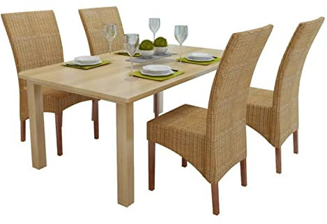Moderne braune Rattan-Esszimmerstühle 4er-Set aus natürlichem Korbgeflecht Küchenstühle für Esszimmer
