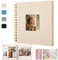 DazSpirit Leinen Fotoalbum zum Selbstgestalten, 20,5 x 20,5cm, 60 Weißen Seiten Fotobuch zum Einkleben mit Frontfenster, 5 Aufkleber, DIY Geschenk für Baby, Familie, Jahrestag, Geburtstag (Beige)