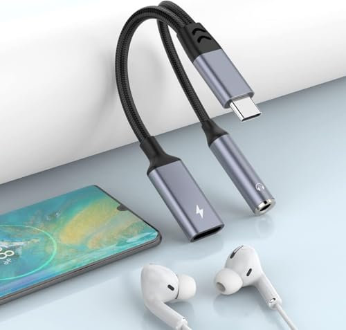 Opluz USB C to 3.5MM Headphone and Charger Adapter, 2-in-1 Type C to Aux Audio Jack Dongle Cable with PD 60W Fast Charging Dongle Cable, Compatible With iPhone 16,15,Galaxy,LG,XIAO-MI