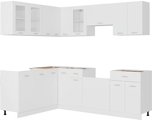 Hommdiy 11-TLG. Küchenzeile Weiß Holzwerkstoff Küchenschränke, Schrankkombinationen,küchenblock