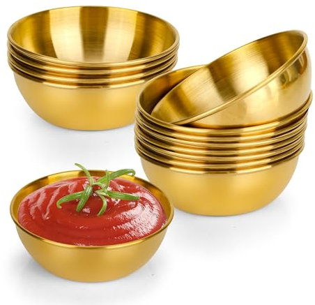 Aramanara 12 Pcs Stainless Steel Gold Bowls, Mini Dipping Sauce Dishes Bowls, 8.2 cm Round Individual Saucers Bowl for Party Food, Seasoning Food, Sushi Sauces Soy Sauce, Appetizer, Snack