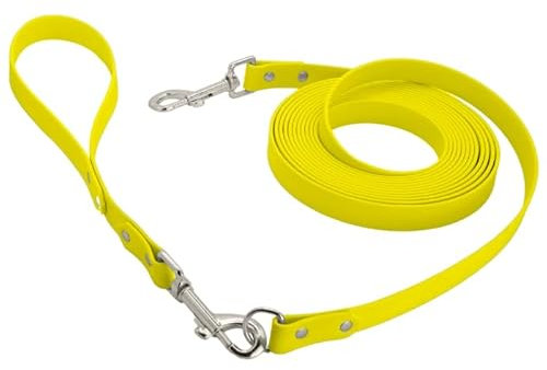 Petbo 5m Kurze Biothane Schleppleine 19mm mit abnehmbaren Kurzführer (ohne Handschlaufe/Kein Verheddern) Extra Breite 19mm für alle Hunde (Neon-Gelb - Biothane)