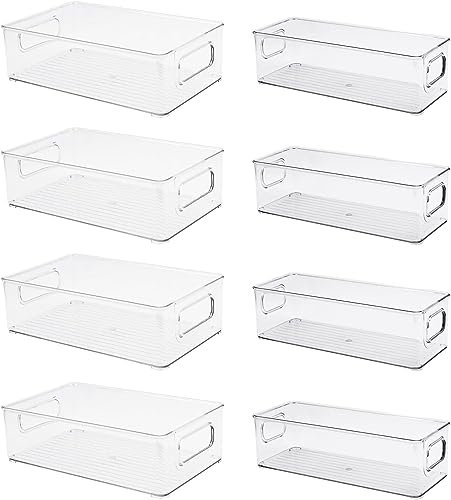 TESIN Kühlschrank Organizer 8er Set, Fridge Küche Durchsichtig Stapelbare Aufbewahrungsbox mit Griff, Organisation für Fridge Kühlschrank, Schränke - BPA Frei 25 x 15 x 7,6 CM, 25 x 10 x 7,6 cm