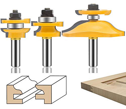 Fräser-Set, 1/2-Zoll-Schaft, 3-teilig, Fräser für runde, erhabene Platten, Schranktüren, Ogee-Schienen-Fräser, Holzbearbeitungs-Holzschneider, Nut- und Feder-Hartmetallwerkzeug (1/2-doppelseitig)