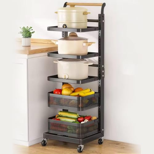 Armadio da cucina con scatole espandibili per piatti e forno a microonde, autoportante, angolare, nero (5 piani + 3 cestini)
