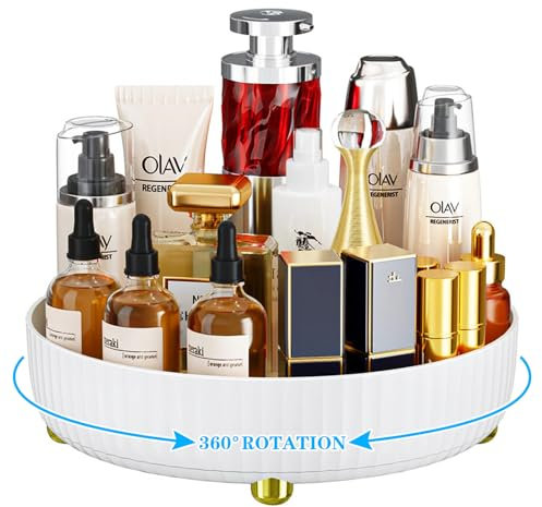 Bekeify Organizer Trucchi Rotante a 360° Porta Trucchi Organizzatore per Cosmetici Make Up Organizer per Profumi Skincare per Bagno Toeletta Camera da Letto, Bianco