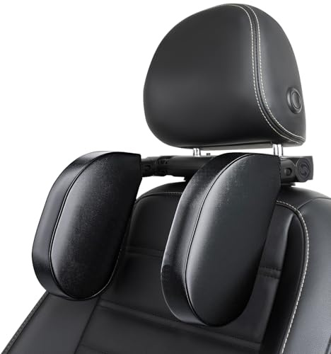 Aipwerer Kopfstütze Auto, Weichem Gedächtnisschaum,Einziehbare Abnehmbare Nackenstütze Autositz Seitliches Kopfstützkissen für Kinder Erwachsene, zum Schlafen (Schwarz, A10 PVC Verbessert Abnehmbare)