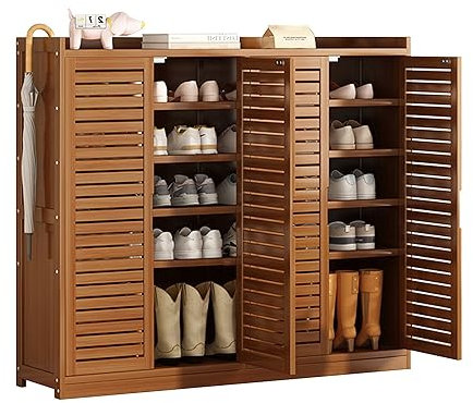 PYCJNFC Bambus-Schuhaufbewahrungsschrank Orga für den Eingangsbereich mit Rolltüren, Moderne freistehende Schuhregale, Aufbewahrungs-Orga für Schrank, Wohnzimmer, Schlafzimmer, Holz-Eingangsbereich,