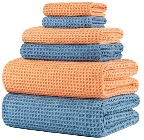 Polyte 6er Set Badetücher Mikrofaser Waffel Schnelltrocknend 430 GSM