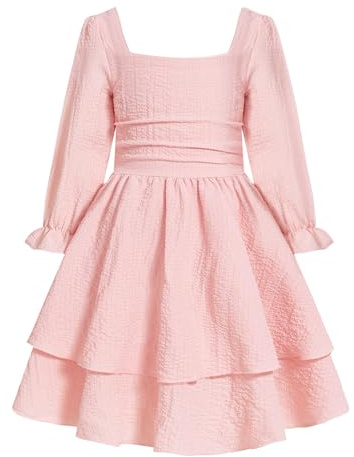 JiAmy Girls Spaghetti Strap Smocked Midi Sundress Party Dress 8-13 Years | 8-13 Years, sleeveless midi sundress with adjustable straps, non-removable bows, stretch bodice, double tier skirt