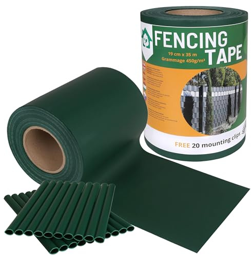 Bellushortus.eu Sichtschutzstreifen, Sichtschutz, Zaunfolie 35 m inkl. 20 Befestigungsclips 450g/m2, Windschutz, Doppelstabmatten für Gartenzaun (19 cm, Grün)