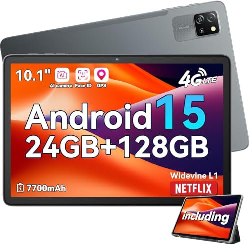 Tab60Pro Android 15 Tablet 10 Inches, 24GB + 128GB (TF 2TB) 5G Wi-FI 4G LTE Gaming Cellular Tablet with SIM Card Slot, 7700mAh 5MP + 8MP AI Camera, GPS, Widevine L1, BT5.0 Face ID