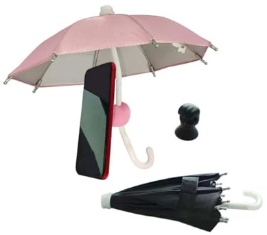 DFXIU 2-Pack Phone Umbrella for Sun, Pink Phone Sun Shade Shield Umbrella, Universal Adjustable Sun Shade Cover with Cute Pig hand Suction Cup Phone Holder Pink/Black