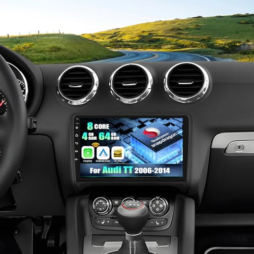CAMECHO Android 15 Qualcomm Octa Core 4G+64G Autoradio fürAudi TT MK2 8J mit Carplay Android Auto Navi Dual WiFi 9-Zoll IPS Bildschirm mit Navi Mirrorlink Bluetooh5.1 FM/RDS+Rückfahrkamera