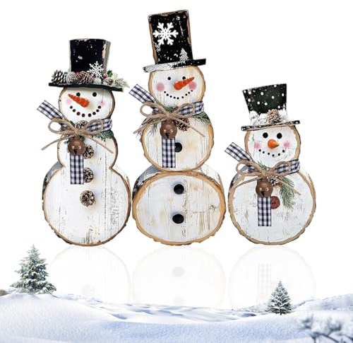 Weihnachtsdeko Innen Figuren, Weihnachtsdeko Innen, 3 Stück Holz Schneemann Figuren, Weihnachtsdekoration Für Tisch, Fensterbank Und Wohnzimmer, Winterdeko Innen, Festliche Deko Weihnachten