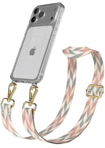 EAZY CASE Handykette - Verstellbares Taschenband kompatibel mit iPhone 17 Pro Max, Schulterriemen, Handykordel mit Silikon Hülle, Umhängetasche, Mint/Rosa Mix Gold
