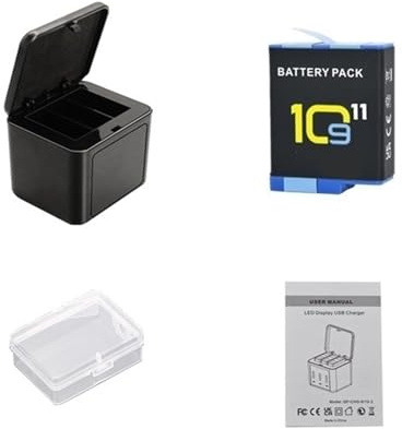 Compatibile con la batteria della fotocamera GoPro Hero 9 10 11 da 2800 mAh con caricabatterie LED a 3 vie,accessori(1Pcs With Charger)