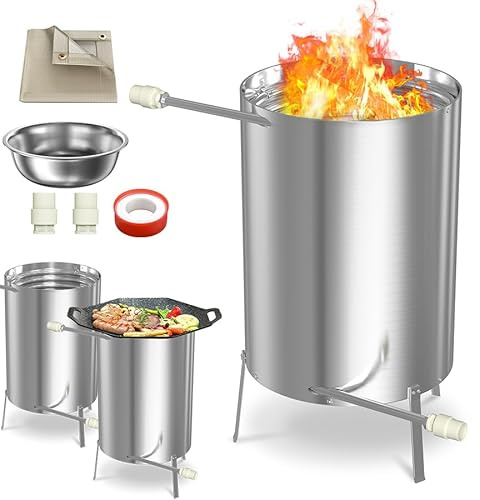 Aufun Brennholz Poolheizung Feuertonne mit Feuer Edelstahl Schwimmbadheizung mit Ø 32-38 mm Anschlüsse und Eingebaute Spiralerohr Poolofen Heizungen mit Feuerfestmatten und Tablett (Silber, 2 Stück)