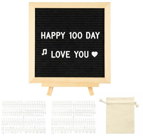 BLUE BAZAAR Felt Letter Board 25.5x25.5x2cm Wooden Felt Memo Board 204 Letterboard Letters Symbols & Emojis Customisable Message Letterboard w/Wooden Frame for Home Decor & Office (Black)