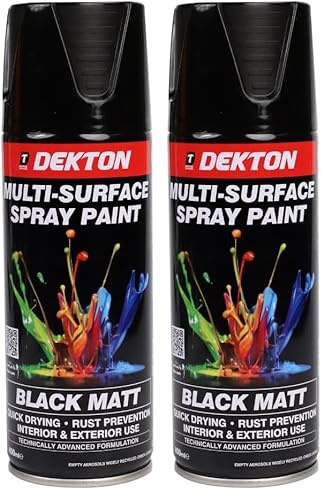 DEKTON Quick-Dry Aerosol Spray Paint, Interior And Exterior Usage – Black Matt for Metal, Wood, and Plastic |Rust Prevention|Ideal for Fixtures Furniture's Components Projects (Pack of 2)
