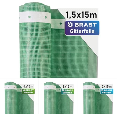 BRAST Gitterfolie Gewächshausfolie 250 g/m² | 20 Größen | Breite: 1,5–4m | Länge: 5–15m | Grün | verstärkter Nagelrand | UV-beständig lichtdurchlässig witterungsbeständig wasserdicht | 1,5x15m