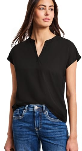 Street One Damen Blusenshirt in Unifarbe mit Split Neck