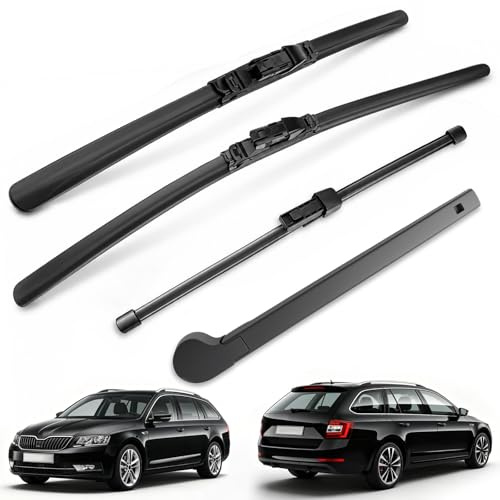 Juego de Limpiaparabrisa Delantero y Trasero Skoda Octavia III Estate 13-19 | 2 Hojas de Repuesto Delantero + 1 Limpiaparabrisas Escobillas Trasero + 1 Brazos de Limpiaparabrisas con Skoda Octavia III