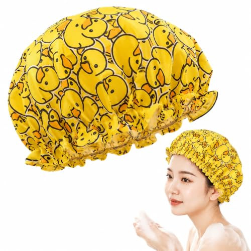 Shower Cap,Waterproof Duck Hat for Women Girls Kids,Reusable PVC,Yellow | waterproof duck design,pvc reusable,fits all hair types,kids women,shower cooking spa