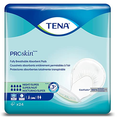 TENA ProSkin Night Super Absorbent Pads with Adjustable Tabs, Night Super Absorbency Adult Diapers, (48 Total - 2 Pack)