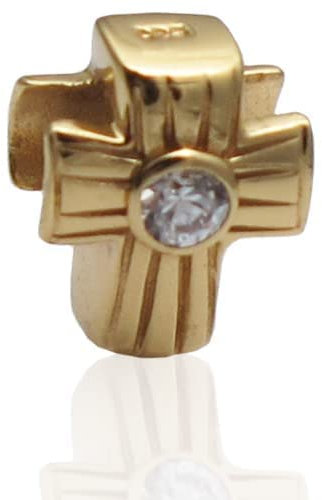 Perle Charmies Kreuz in Silber und dünne Schicht D 'Or + Steine – Kompatibel Pandora, Amore & Baci, Chamilia... – Silber 925