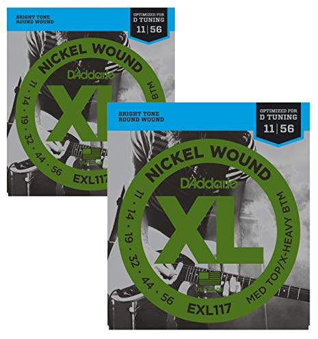 D'Addario EXL117 med top ex heavy bottom 11-56 electric guitar strings (2 PACKS)