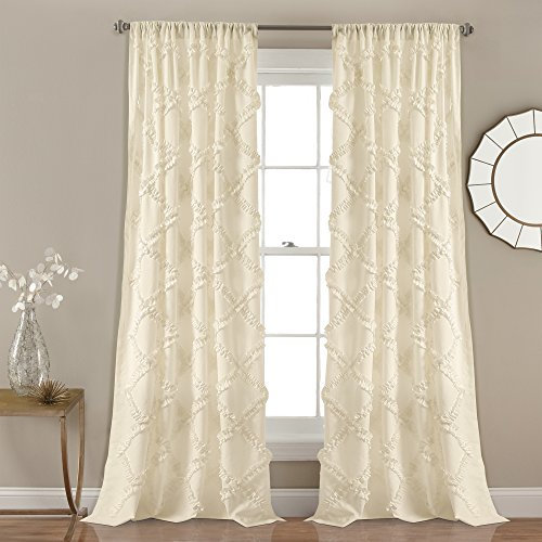 Lush Decor Rüschen-Vorhänge, strukturiertes Fensterpaneel-Set für Wohnzimmer, Esszimmer, Schlafzimmer, 213,4 x 137,2 cm, elfenbeinfarben, Polyester, Elfenbein, 54 W x 84 L (Pack of 1), 2