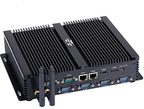 Partaker Fanless Industrial PC, Mini Computer, Mini PC, Intel Celeron 2955U, Windows 11 or Linux Ubuntu, 2 x HDMI, 2 x LAN, 6 x COM RS232, 4 x USB3.0, 4 x USB2.0, 4G RAM, 64G SSD