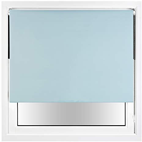 FURNISHED Blackout Roller Blind with Metal Fittings Trimmable Insulated Thermal Fabric Heavy-duty Easy Install Brackets Window Roller Blinds - Duck Egg Blue, 120W x 165H cm
