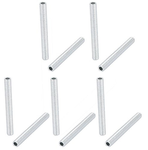sourcing map Packung von 10 Lampe Pfeife Nippel Hohllampen Silberton Reparieren Hardware M6 Gewinde Verzinkt für Kronleuchter Kandelaber 50mm Länge