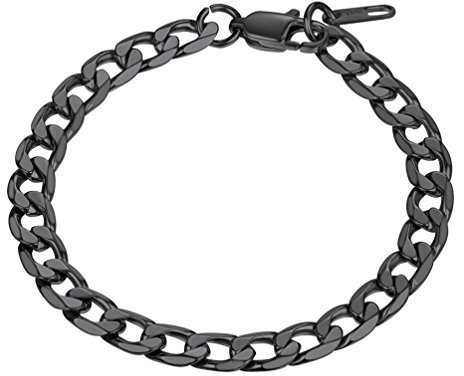 PROSTEEL Panzerkette Armband schwarz 6mm breit Herren Edelstahl Armband kubanische Glieder Link Kettenarmband Armkette, Länge 19cm