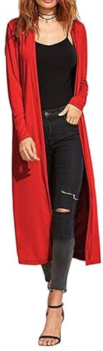 Maxi Cardigan a Maniche Lunghe - con Colletto ed Aperto sul Davanti - UK 24-26 / EU 52-54 XXXL (Taglie Plus) - Rosso