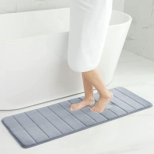smiry Memory Foam Bath Mat, 40 x 120 cm, Extra Soft Non-Slip Bathroom Mat Runner, Super Absorbent Long Bath Mats for Bathroom Floor Machine-Washable Dry Bath Rug Foot Mat, Light Grey