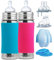 Pura Baby-Babyflaschen aus Edelstahl (Silikondüsen mit mittlerem Durchfluss, Schnelldurchflussdüsen, Einspritzdüsen, Dichtungsscheiben und -hülsen (2er-Pack) Aqua & Rosa 11 Unzen / 325 ml