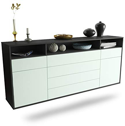 Dekati Sideboard Bellevue hängend (180x77x35cm) Korpus anthrazit matt - Front Hellblau - Push to Open - Leichtlaufschienen