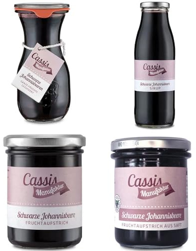 Probierset Schwarze Johannisbeere, 4 Cassis-Spezialitäten im Glas (ca. 1190g)