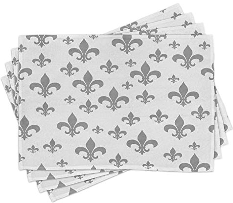 ABAKUHAUS Fleur De Lis Platzmatten, Retro königliche Weinlese, Waschbare Stoff Esszimmer Küche Tischdekorations Digitaldruck, Hellgrau Weiß