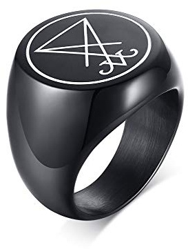 PJ JEWELLERY Gotisches Schmuck Siegel Siegel von Luzifer Ring in Edelstahl Herren Satan Satainismus Siegel Ring für Herren, Größe 64 (20.4)