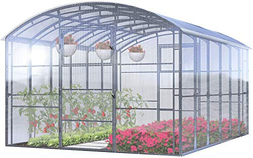 Greenhouse Serre de Jardin Polycarbonate Ruby Pro 3x6 Mètres Cadre de Acier Galvanisé avec UV-4mm Panneaux Transparent, Modèles et Tailles Diverses