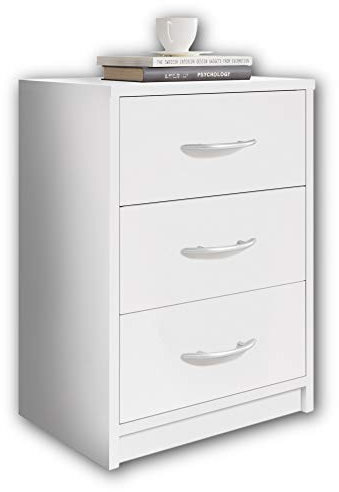 Stella Trading PEPE Nachttisch Weiß - Schlichter Nachtschrank mit drei Schubladen passend zu jedem Bett & Schlafzimmer - 39 x 54 x 28 cm (B/H/T)
