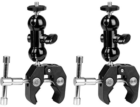 koolehaoda Double Ballhead Ball Arm Camera Clamp Mount Monitor Mount Bracket with Crab Clamp for DSLR Camera Rig, LCD Monitor, LED Flash Lights, Microphones (Double Magic Arm-2pcs)