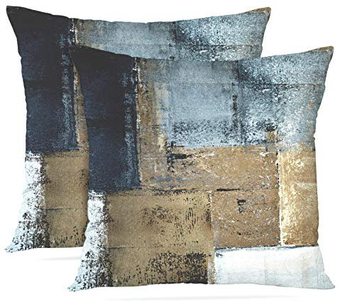 Britimes Kissenbezüge Moderne Wohnkultur 45,7 x 45,7 cm 2er Set Kissenbezüge Dekorative Abstrakte Ölgemälde Kissenbezüge für Schlafzimmer Wohnzimmer Kissen Couch Sofa Braun Blau